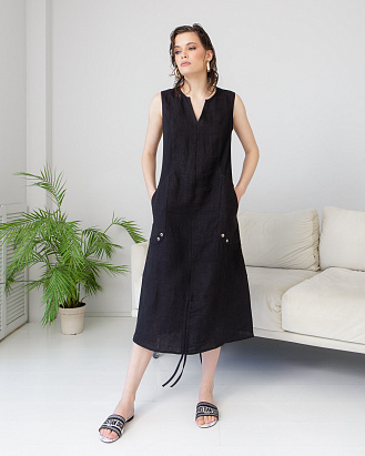 Платье льняное черное 2200-1206